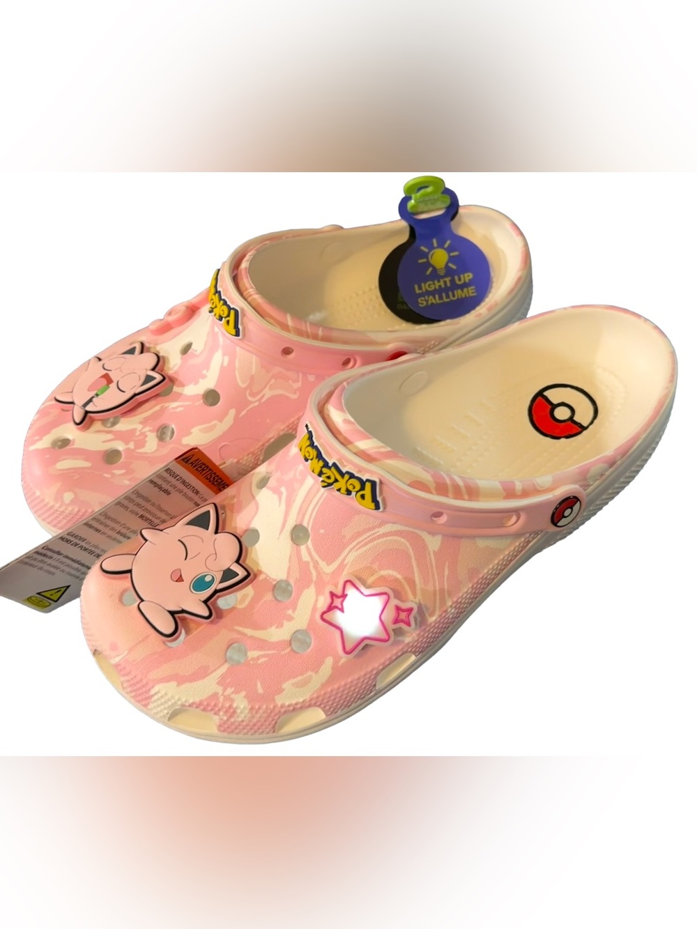 Pokémon x Crocs Jigglypuff Classic Light-Up Clogs Pink Marbled Size 11 Women NWT